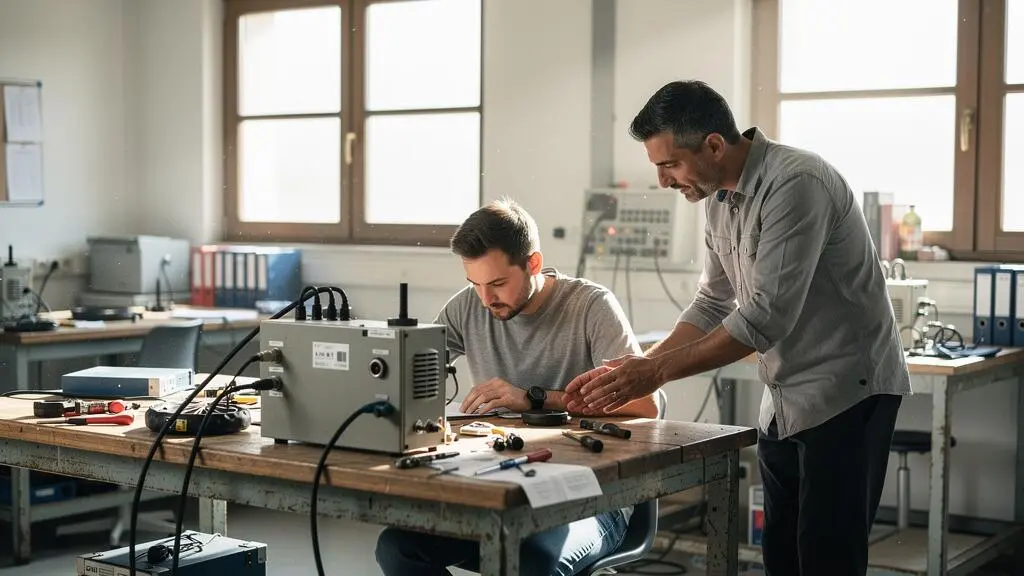 Un adulte suit une formation pratique encadrée par un formateur dans un centre de formation